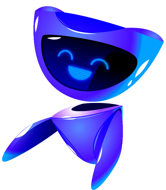 Ilustração de um personagem digital sorridente em tons de azul e roxo, segurando um ícone do WhatsApp, com um globo terrestre ao fundo, simbolizando a comunicação global e integração do software Immobile da Alterdata com plataformas de mensagens.